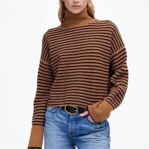 Madewell Black and Brown Striped Turtleneck Sweater